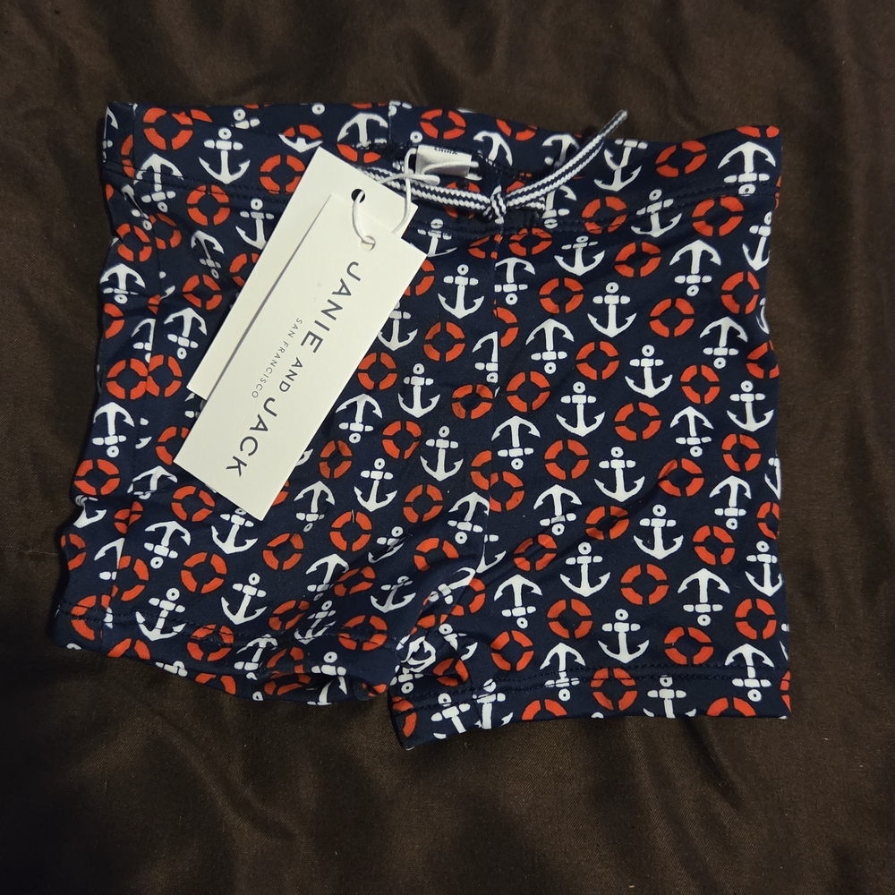 Janie and Jack Navy Anchor Swim Shorts